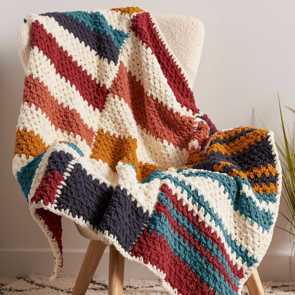 Staggered Stripes Blanket - Fast and Easy Chunky Crochet Blankets