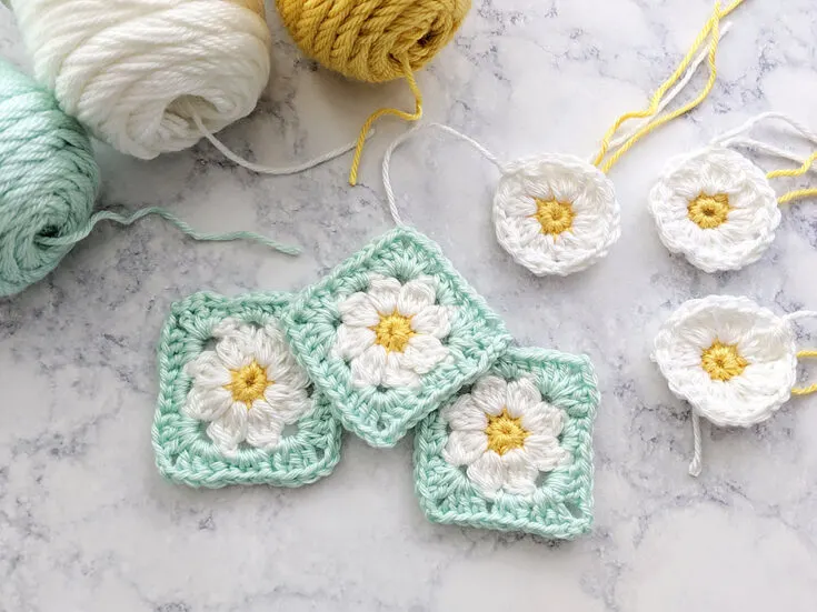 Dainty Daisy Granny Square Motif free crochet pattern
