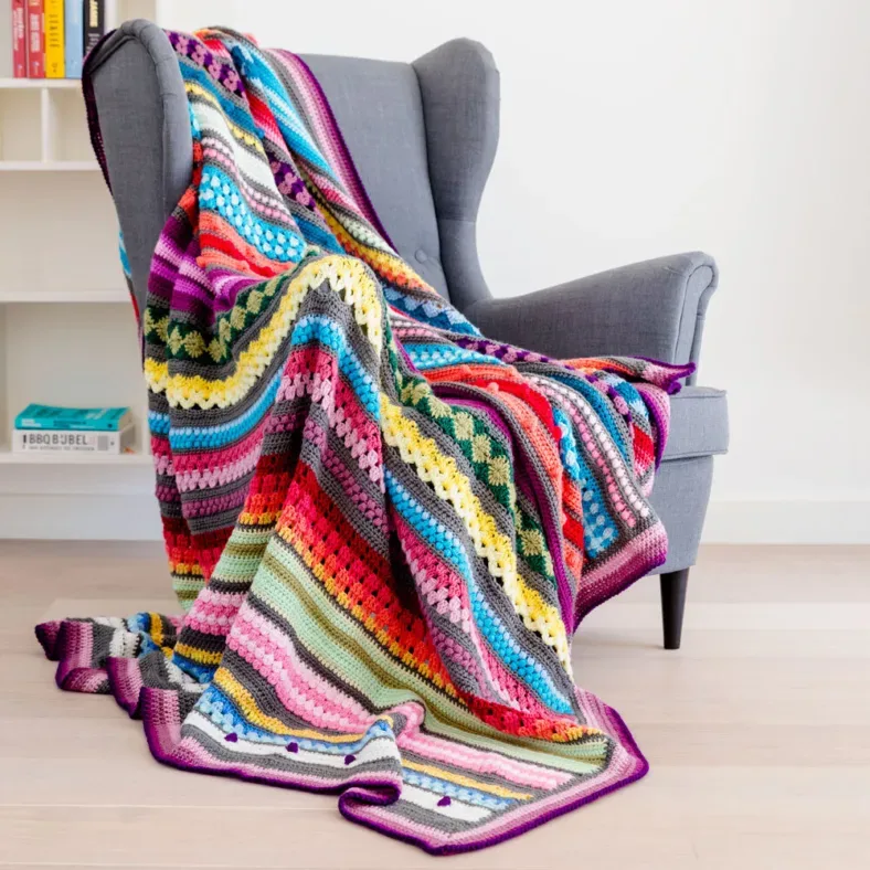 free crochet pattern for a rainbow sampler blanket